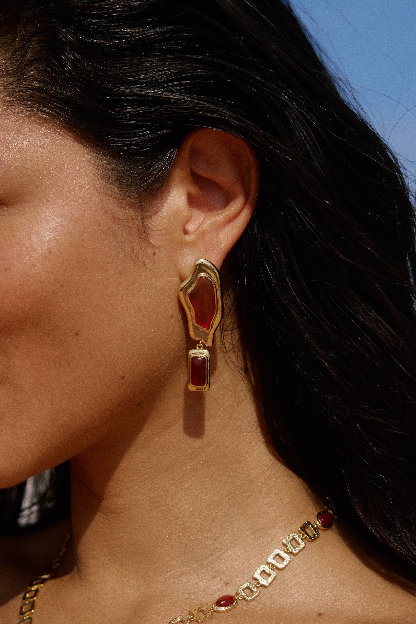 Sombra Earrings in Red Agate