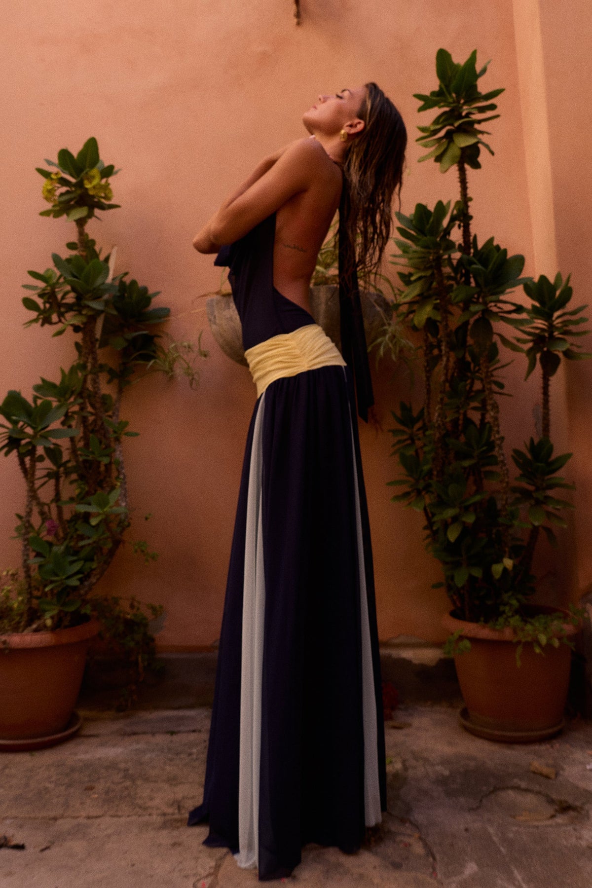Salina Mesh Maxi Dress in Ceruleo
