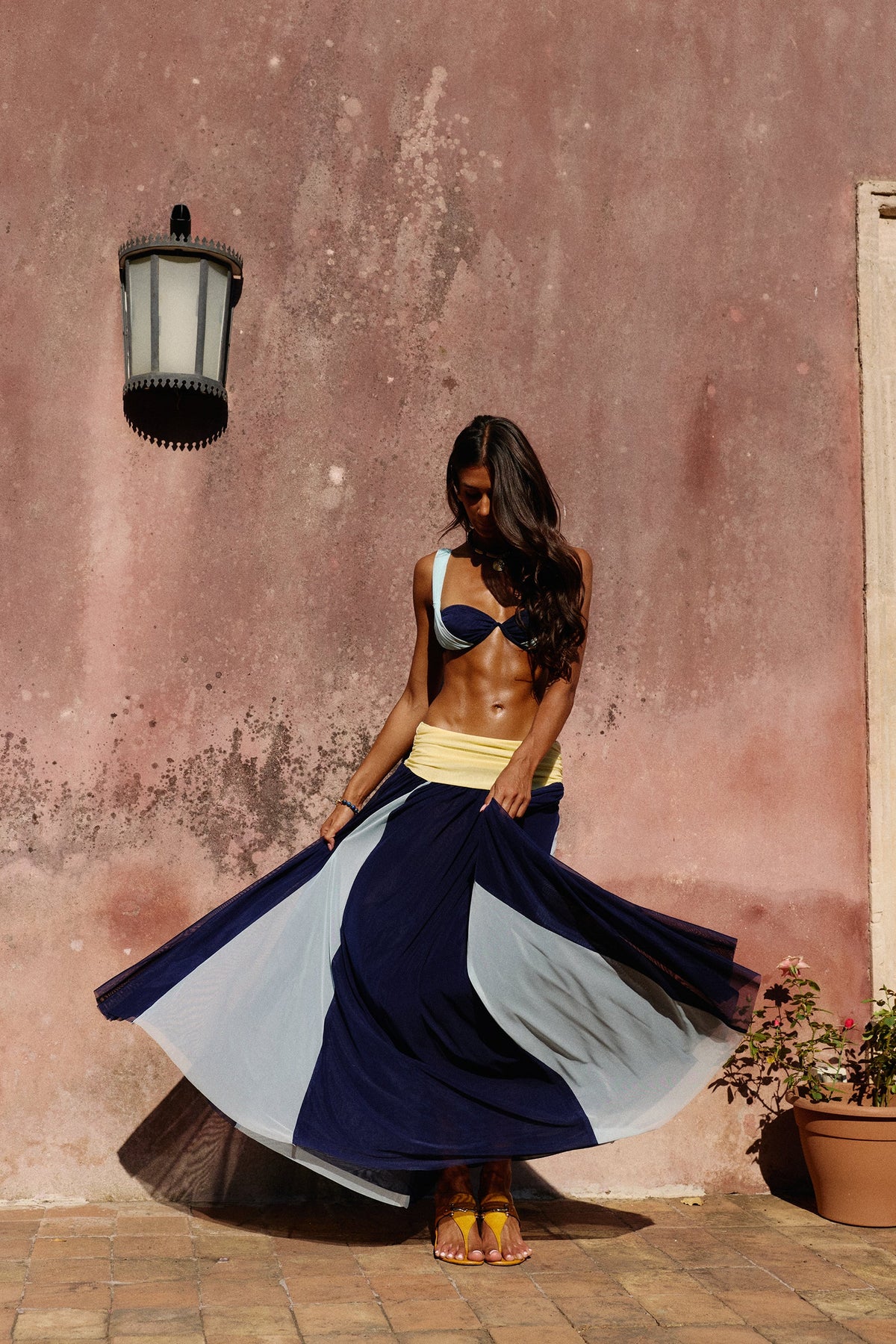 Azoria Mesh Maxi Skirt in Ceruleo