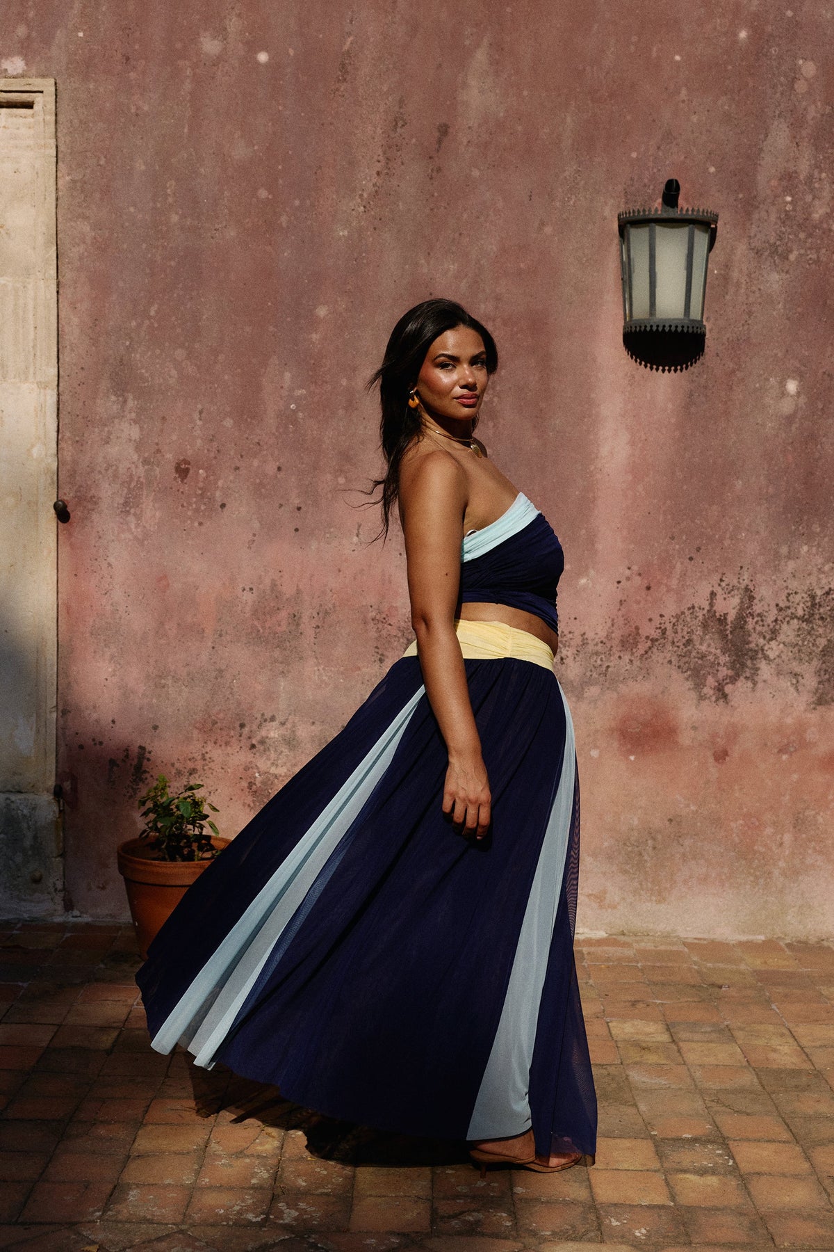 Azoria Mesh Maxi Skirt in Ceruleo