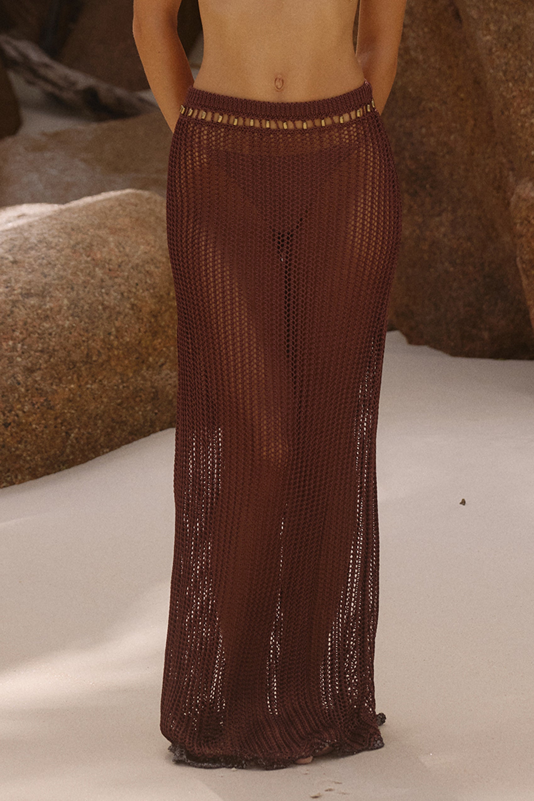 Zulu Crochet Maxi Skirt in Cacao