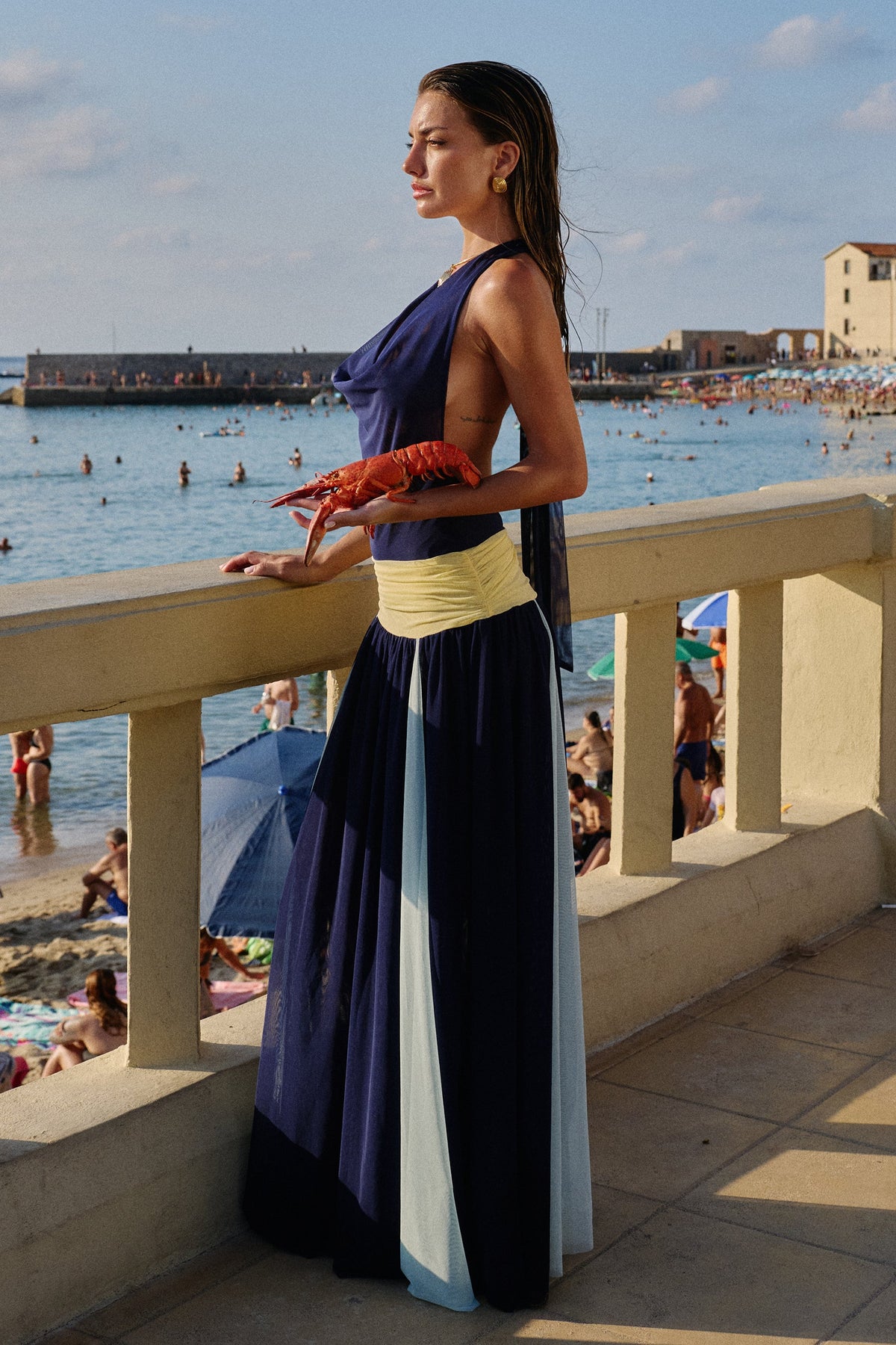 Salina Mesh Maxi Dress in Ceruleo