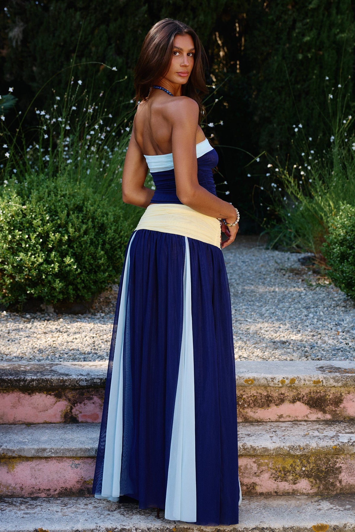 Azoria Mesh Maxi Skirt in Ceruleo