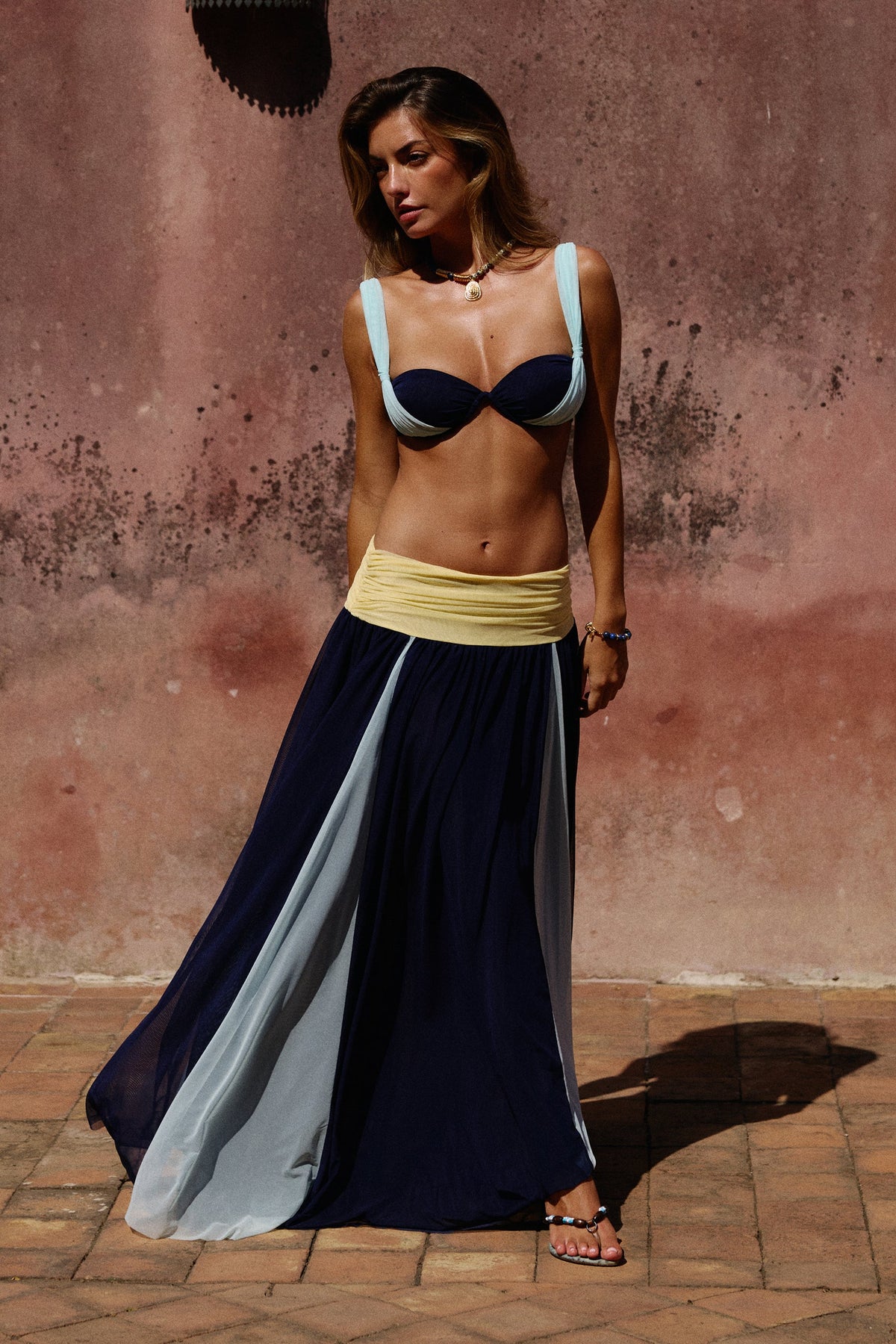 Azoria Mesh Maxi Skirt in Ceruleo