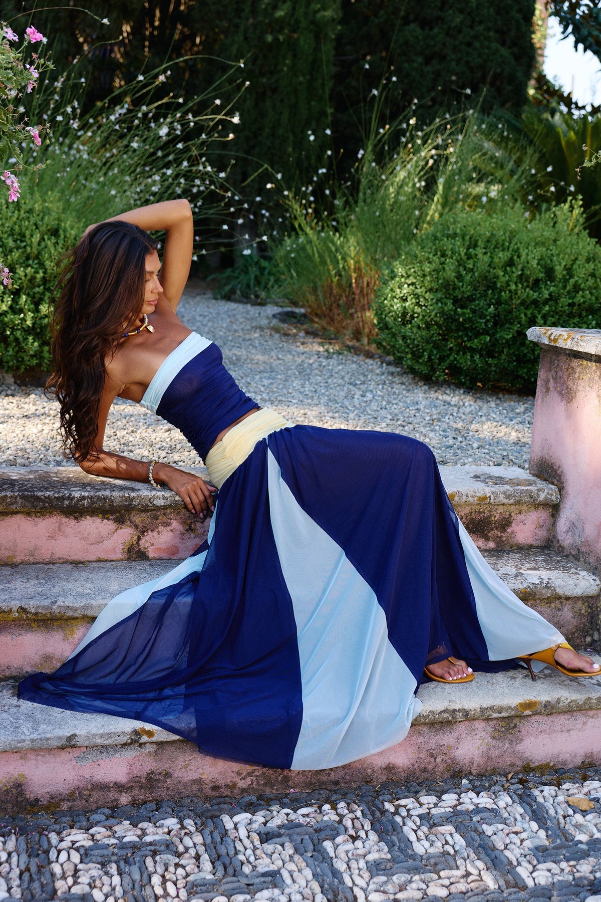 Azoria Mesh Maxi Skirt in Ceruleo
