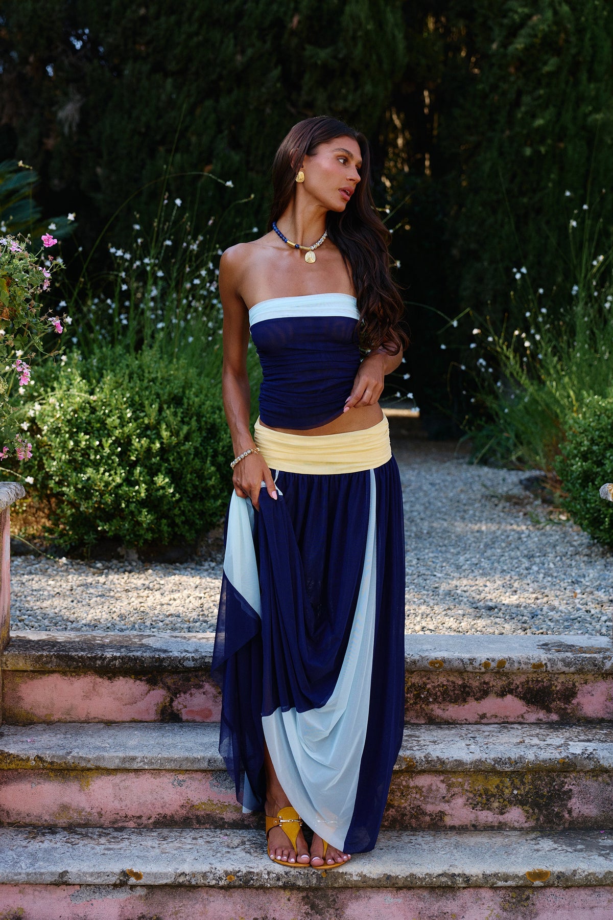 Azoria Mesh Maxi Skirt in Ceruleo