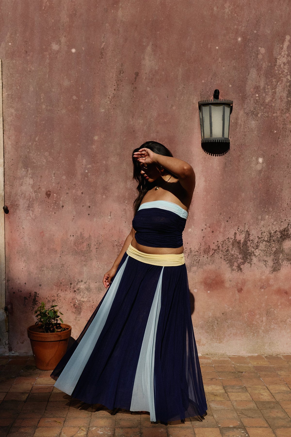 Azoria Mesh Maxi Skirt in Ceruleo